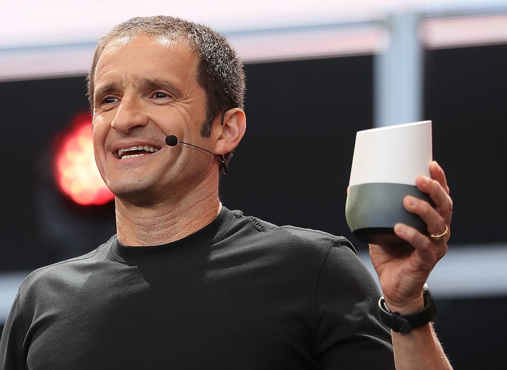 Mario Queiroz shows the new Google Home during Google I/O 2016