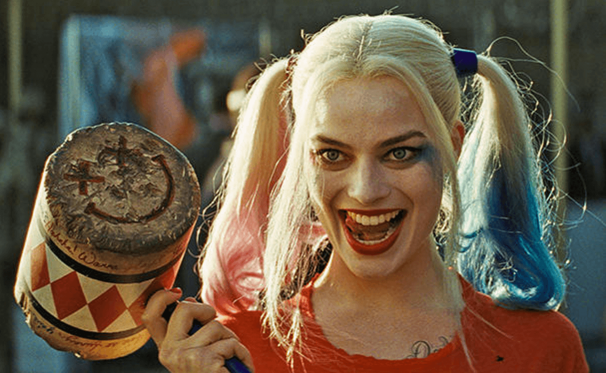 Harley Quinn holding a mallet. 