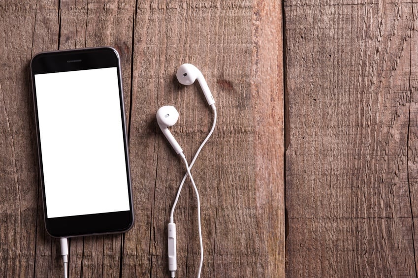 smartphone with earbuds.