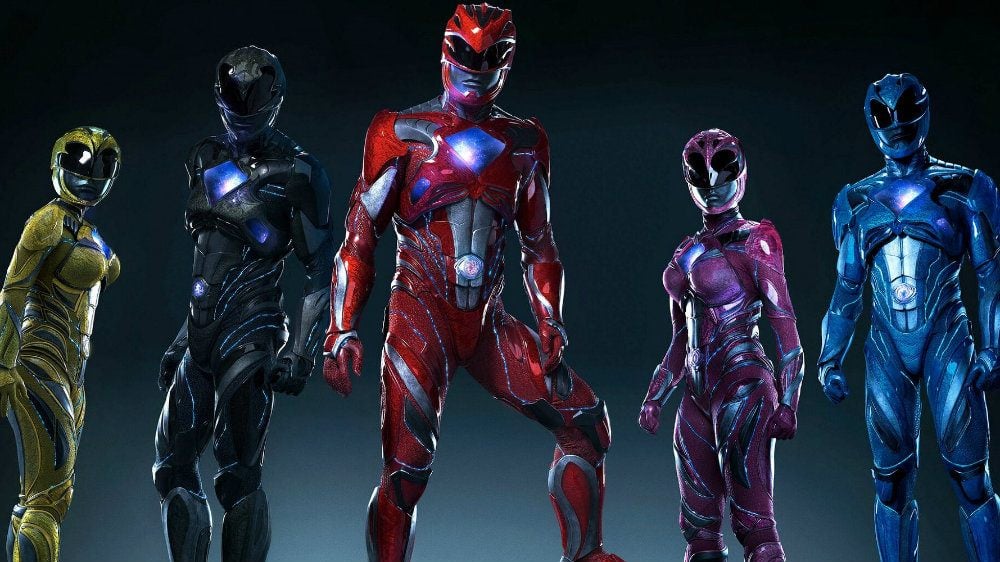 Power Rangers in uniform, standing in a line
