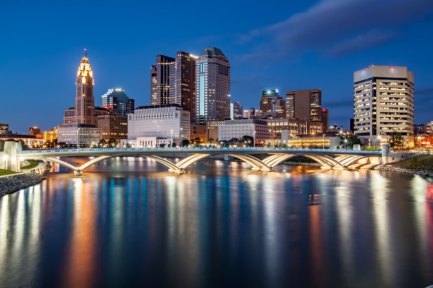 The Scioto river reflects Downtown Columbus Ohio
