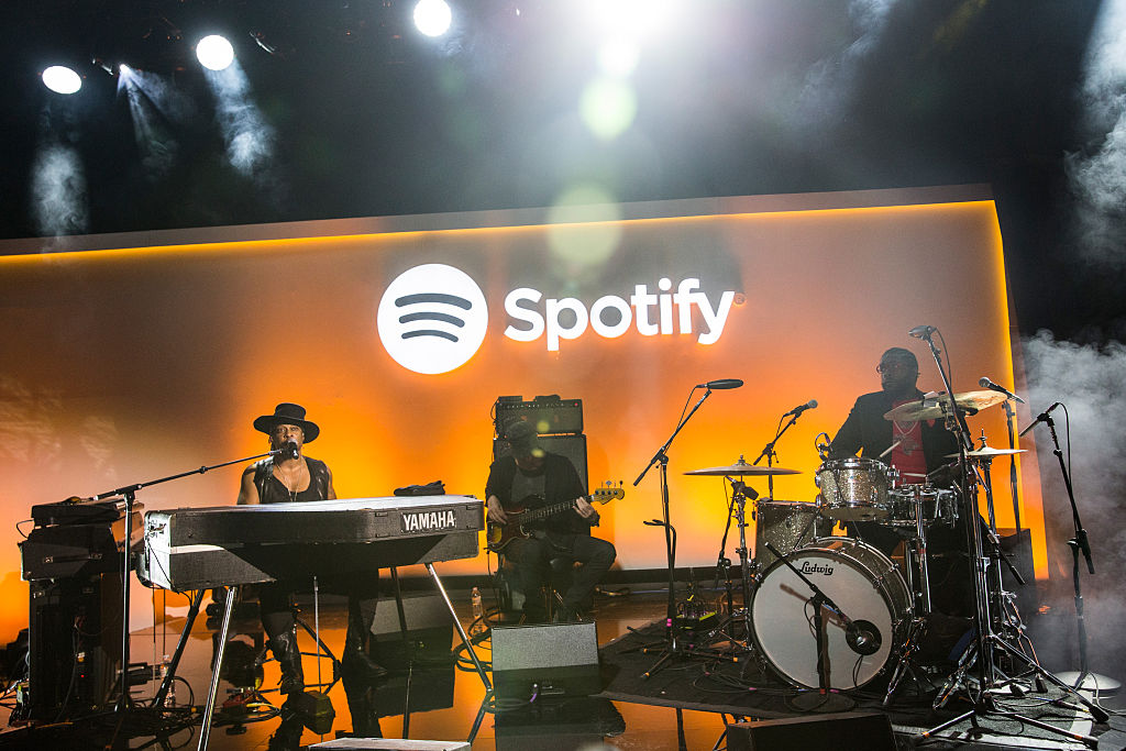 Musician D'Angelo (L) plays a private concert at a media event