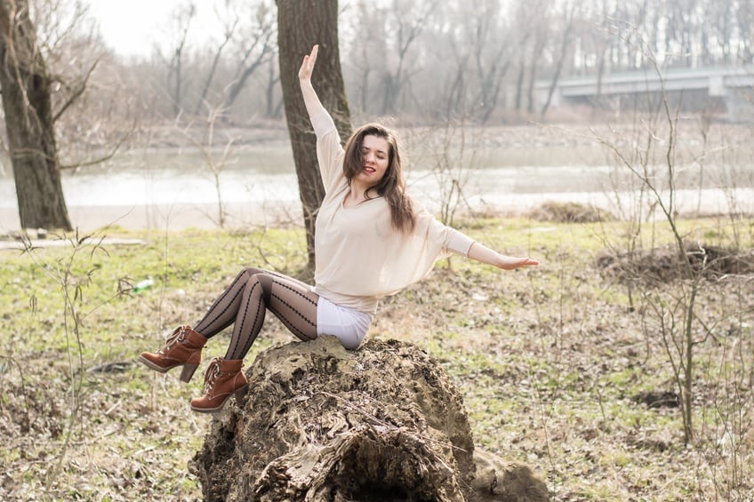 Young woman in white outfit