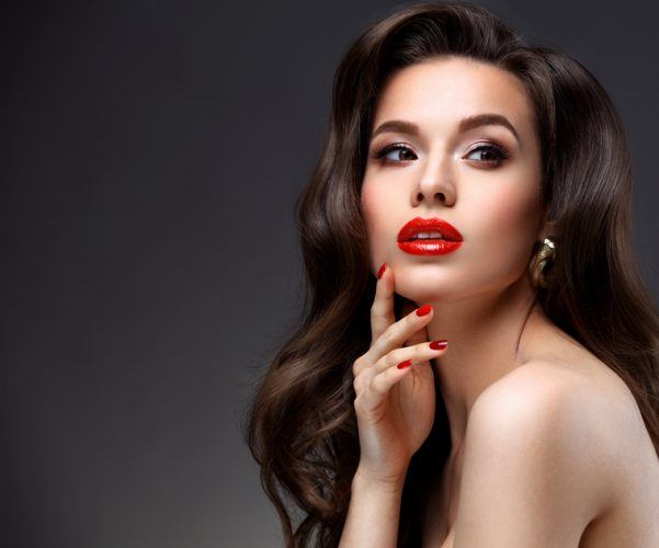 Model with Long Brown Wavy Hair