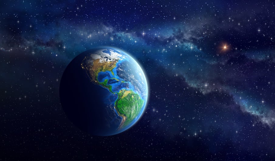 Imaginary view of the Earth in outer space