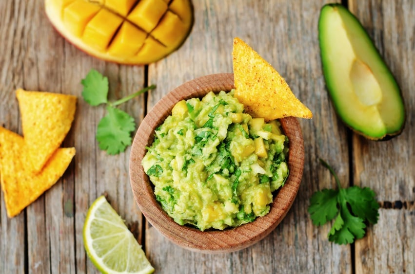 mango guacamole with corn chips