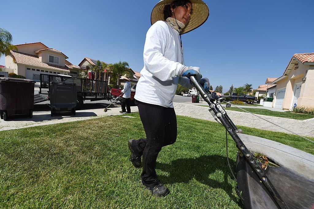mowing the lawn