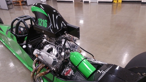 A green and black 2005 Race Tech dragster
