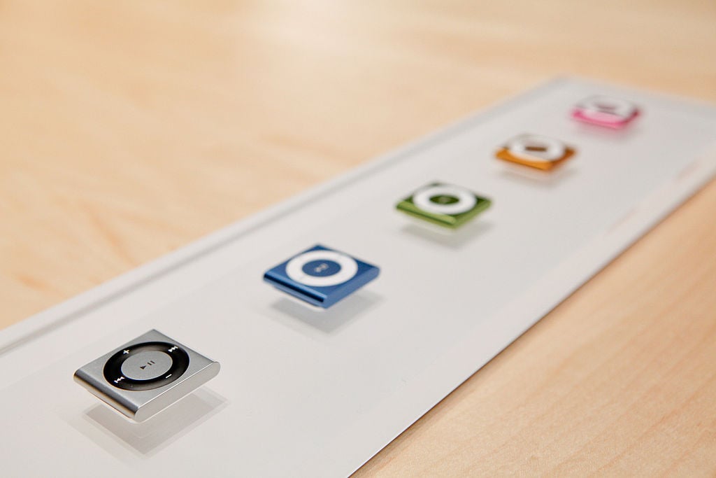Apple Inc.'s new iPod Nano is displayed after a press conference
