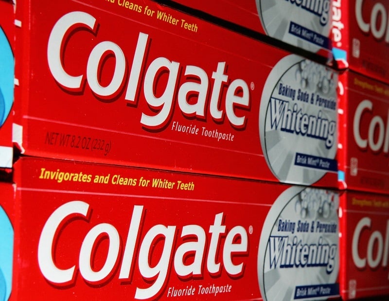 Colgate toothpaste is seen on a store shelf