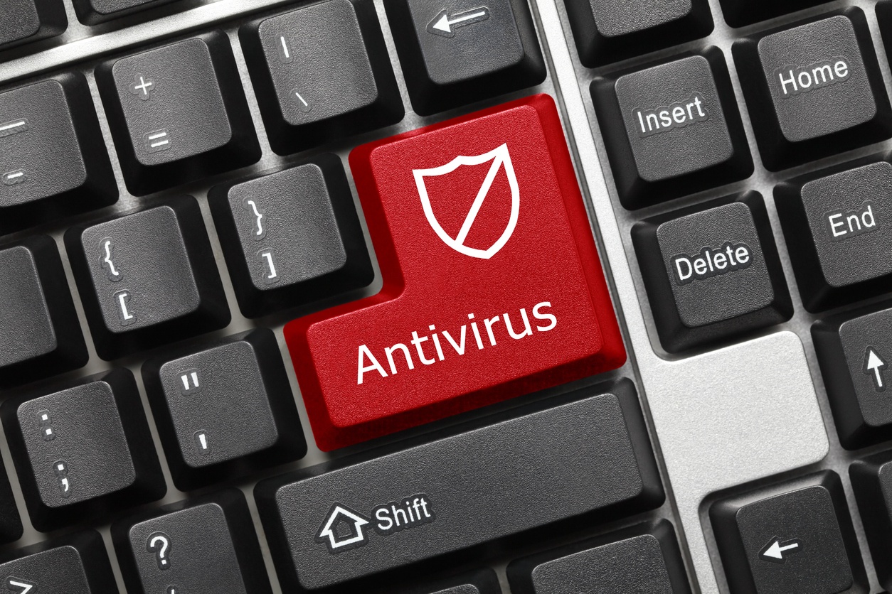 conceptual keyboard with redy key displaying 'Antivirus'