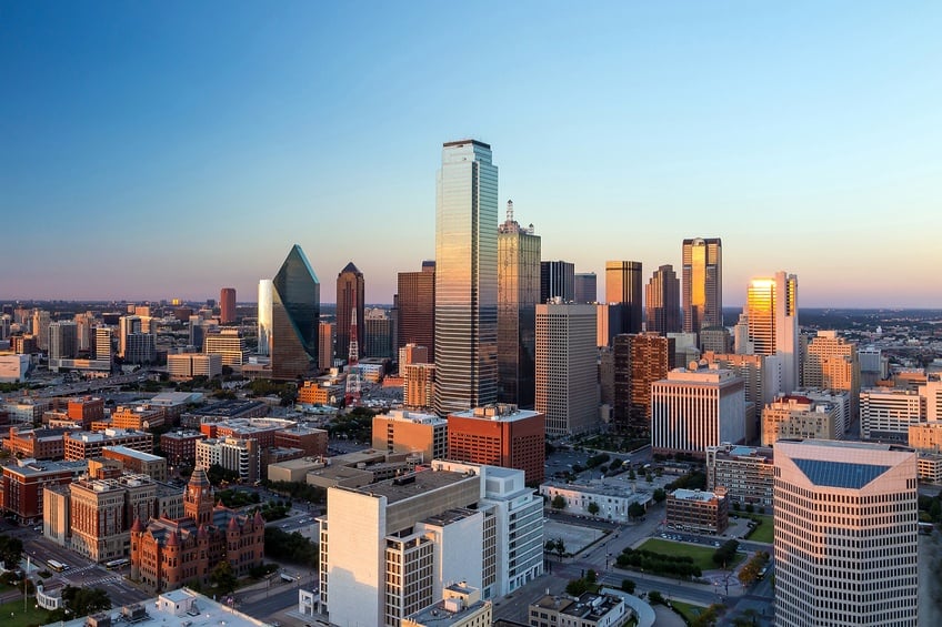 Dallas cityscape with blue sky