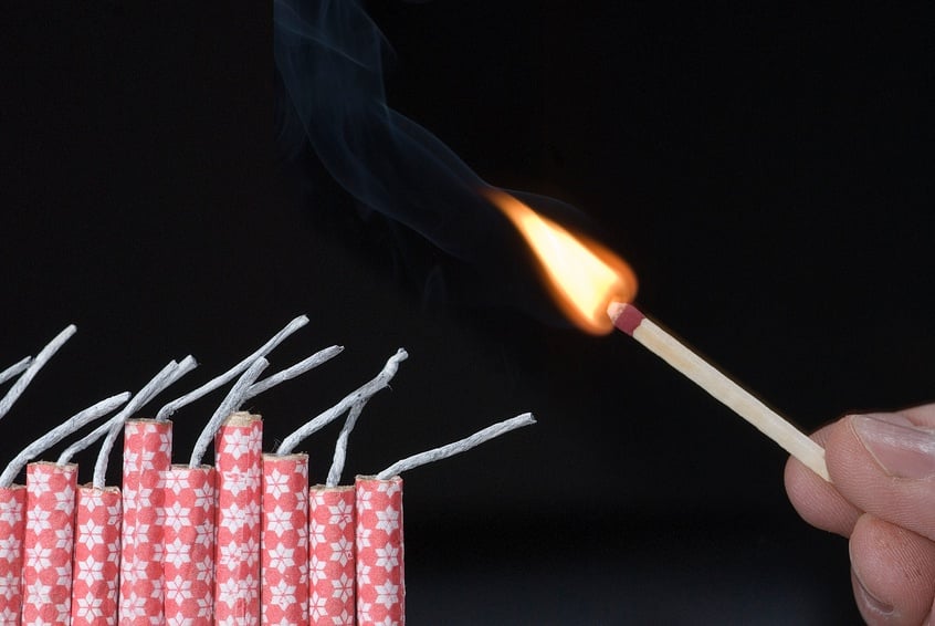 lit with flame of match with fireworks
