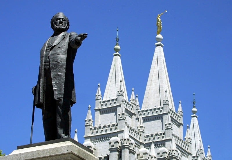 A statue of Brigham Young, second president of the Church of Jesus Christ of Latter Day Saints stands in the center of Salt Lake City -- where religion plays a significant role in the existing pay gap