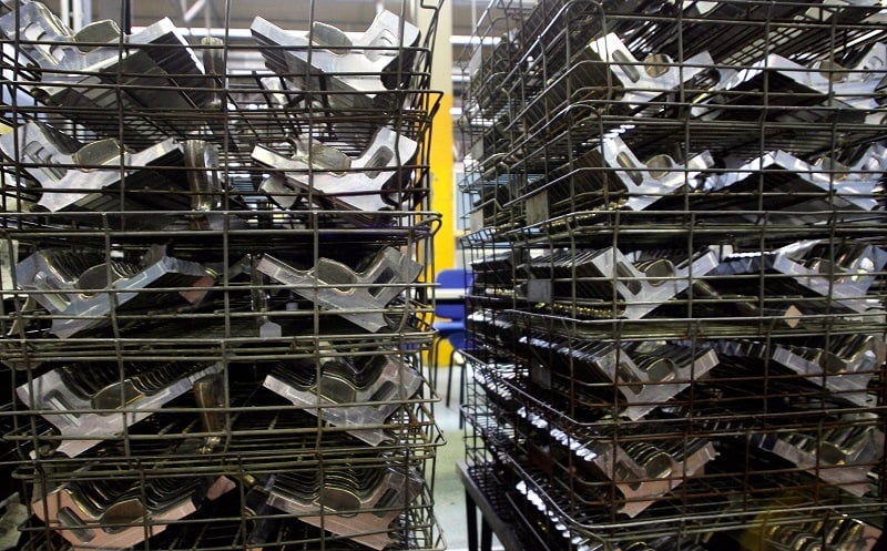 Parts of Beretta 92S semi-automatic pistol series stored before the final touches at the Beretta manufacturing company