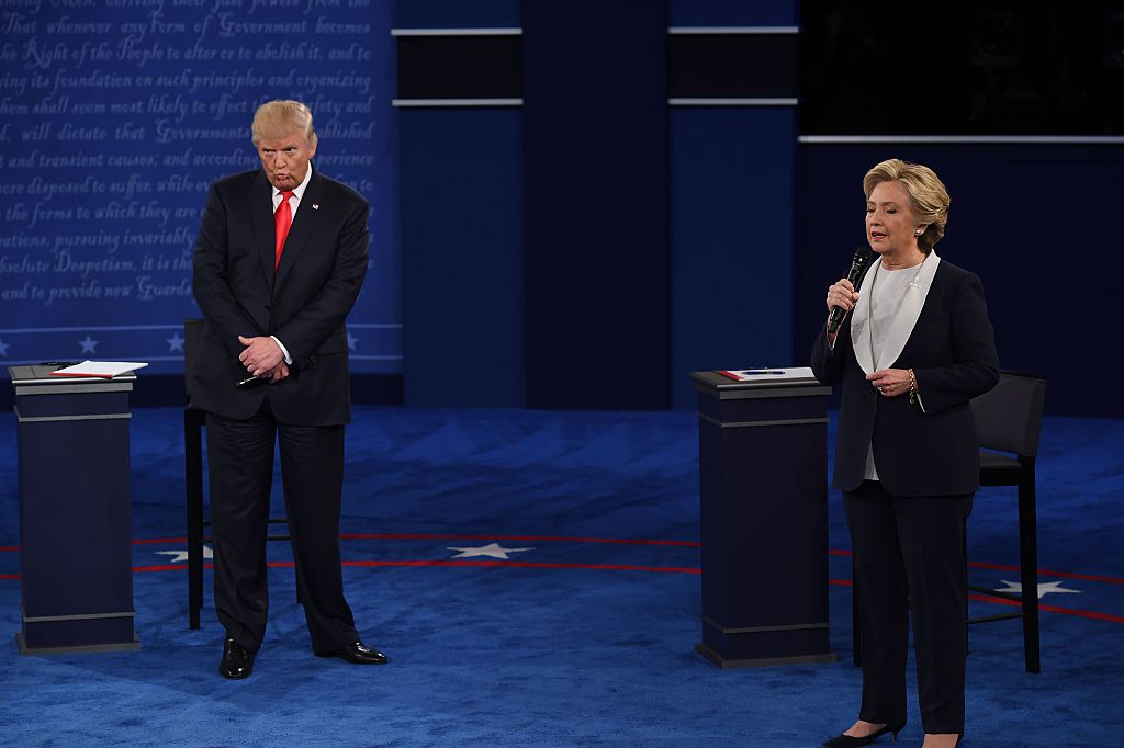 Donald Trump and Hillary Clinton on stage Donald Trump and Hillary Clinton on stage