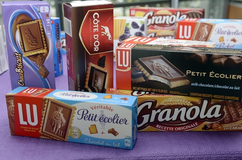 Boxes of biscuits displayed at the food-processing plant of American multinational confectionery, food and beverage conglomerate Mondelez International's brand LU | Jean-Pierre Muller