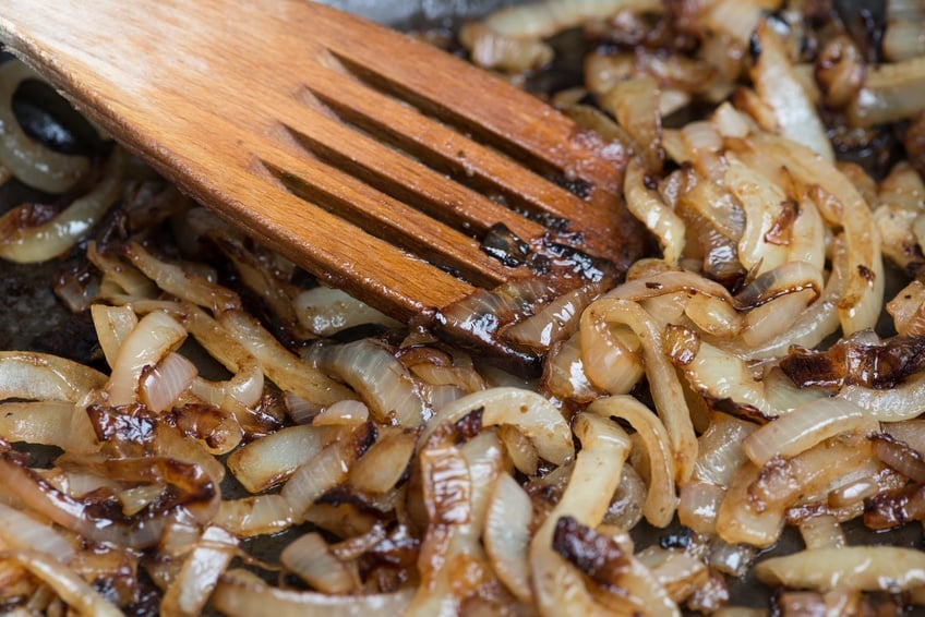 Caramelizing onions in a frying pan