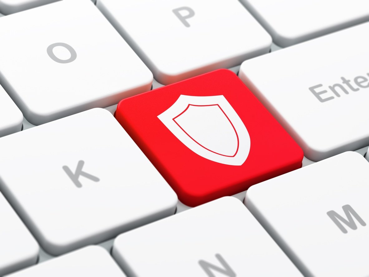 computer keyboard with Shield icon on enter button