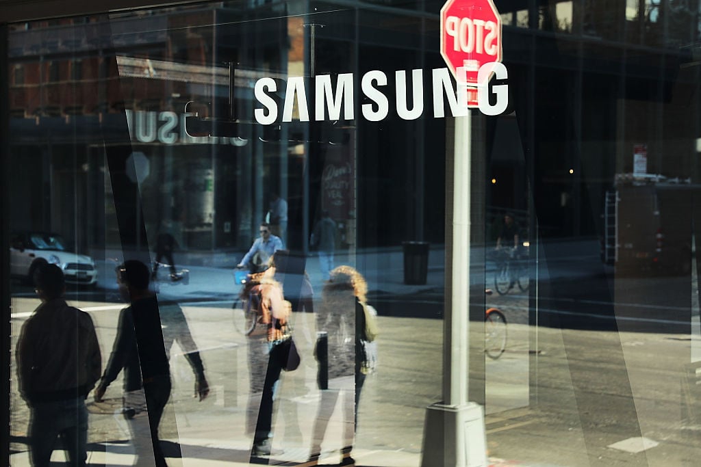 People walk by the new Samsung store in lower Manhattan