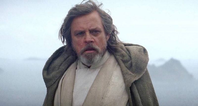 Luke Skywalker at the end of Star Wars: The Force Awakens Luke Skywalker at the end of Star Wars: The Force Awakens