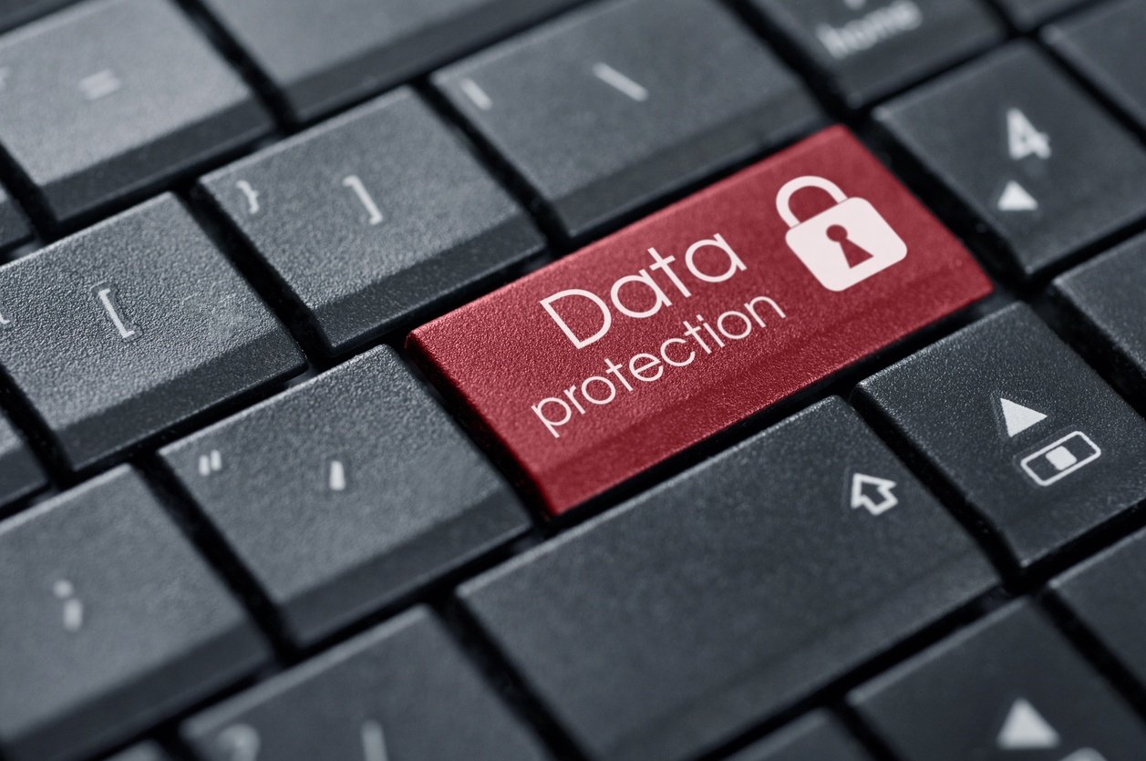 Words Data protection on button of computer keyboard