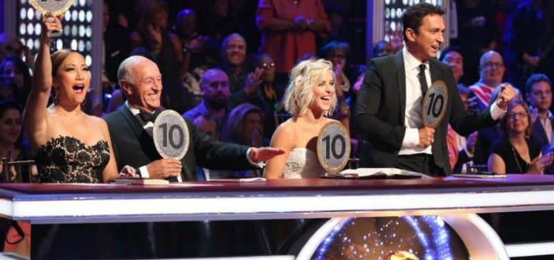 All of the judges hold up "10" signs on Dancing With the Stars.