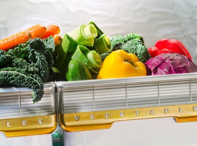 vegetable in retro refrigerator bin