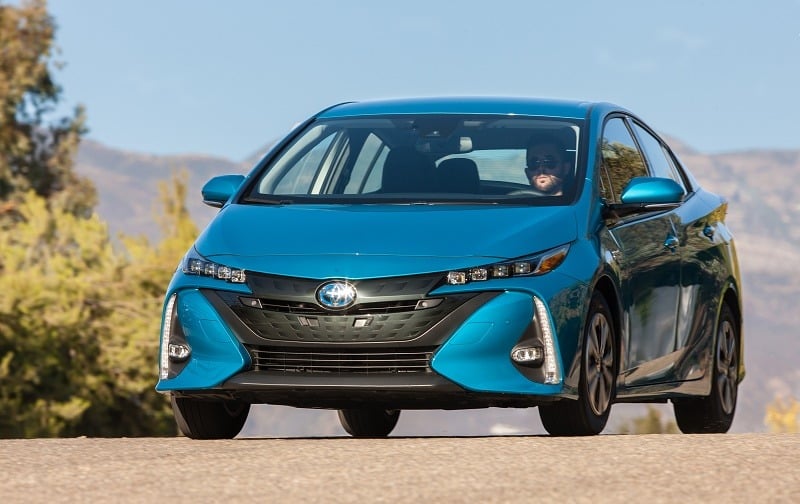 A blue 2017 Toyota Prius Prime