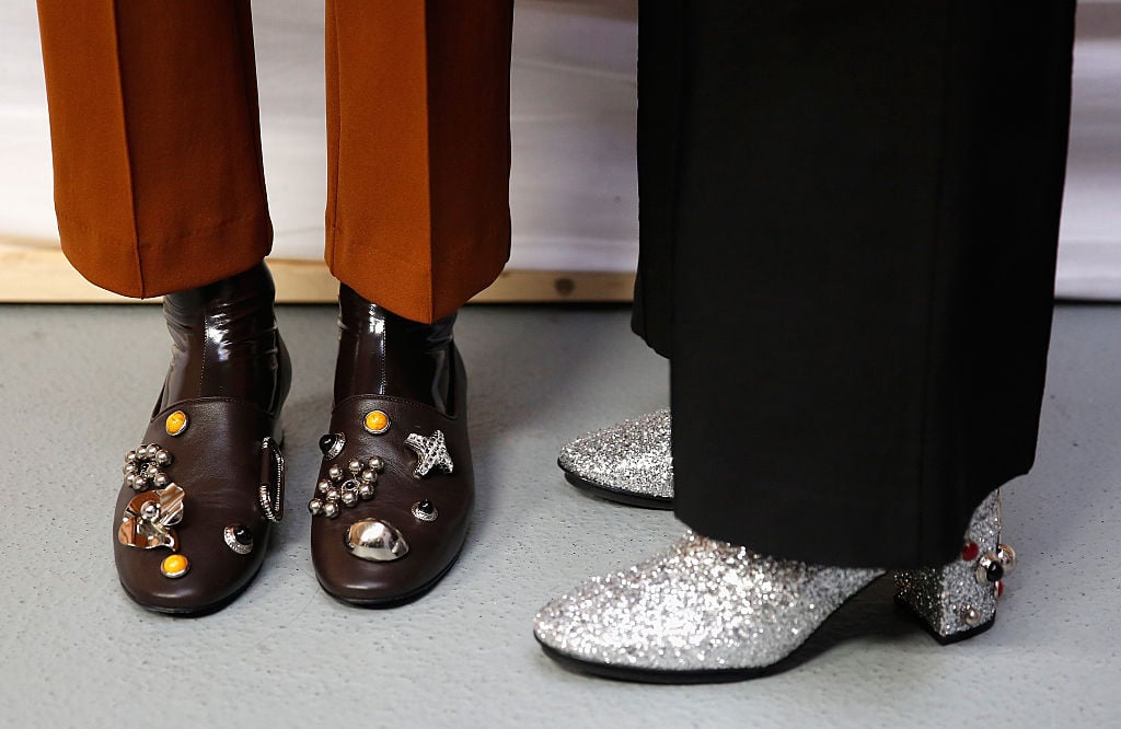 Models backstage, shoe detail