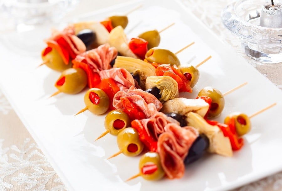 Antipasti skewers with olives