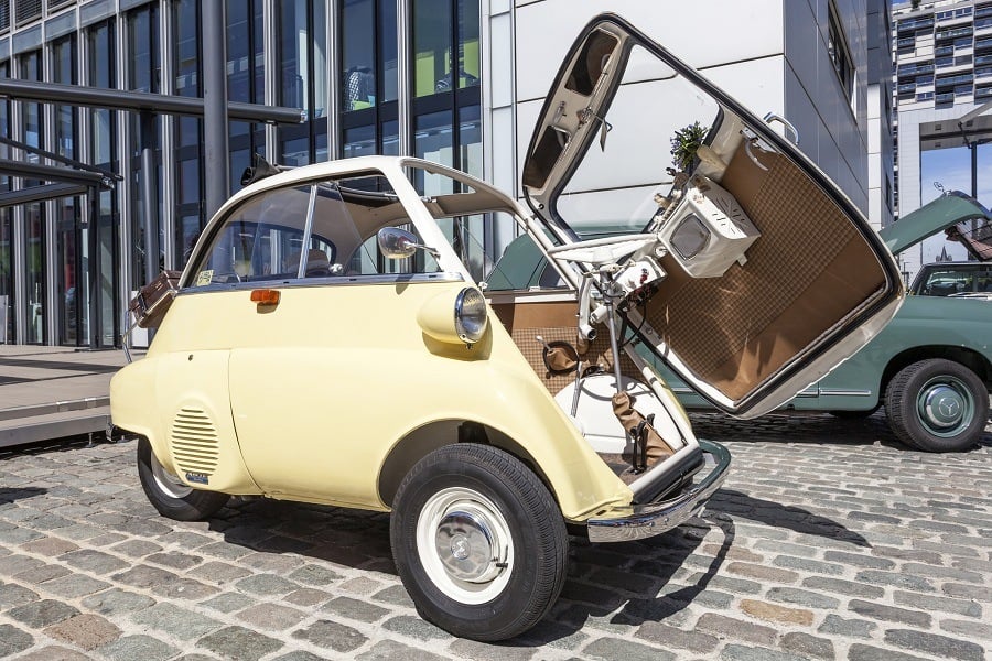BMW 300 Isetta bubble car with the door open