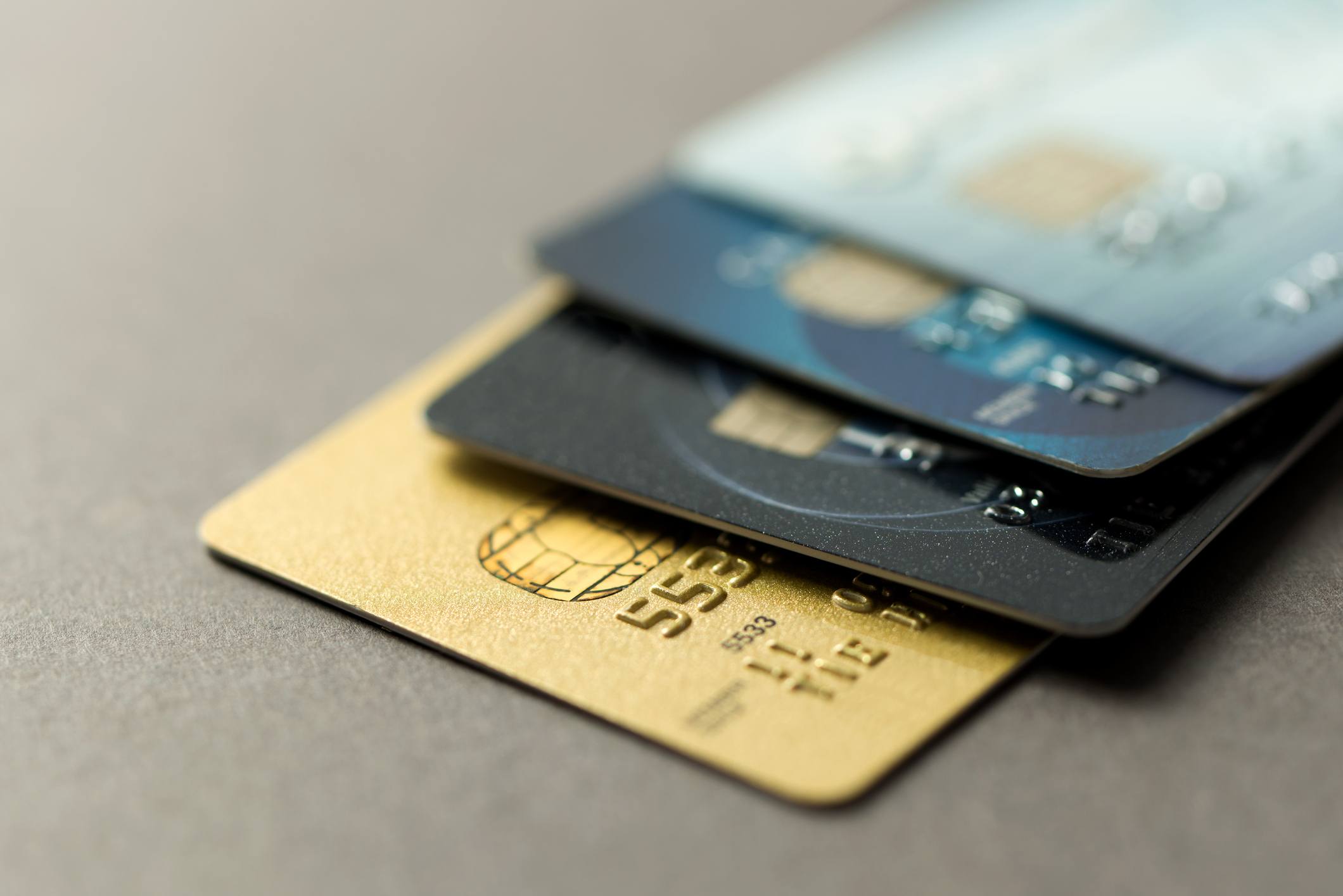 credit cards over grey background