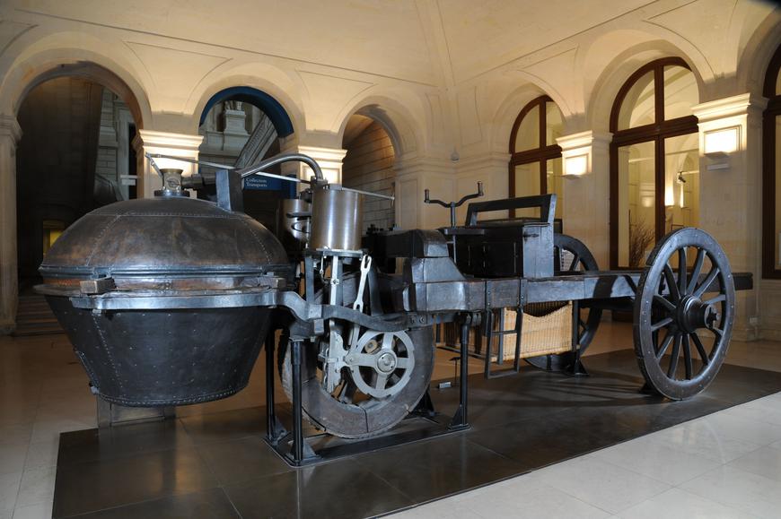 A 1796 Cugnot Fardier, the oldest truck in car history, on display.