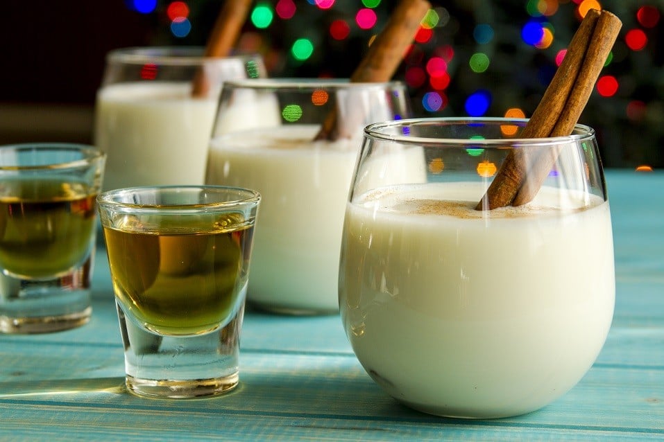 small glasses filled with homemade eggnog