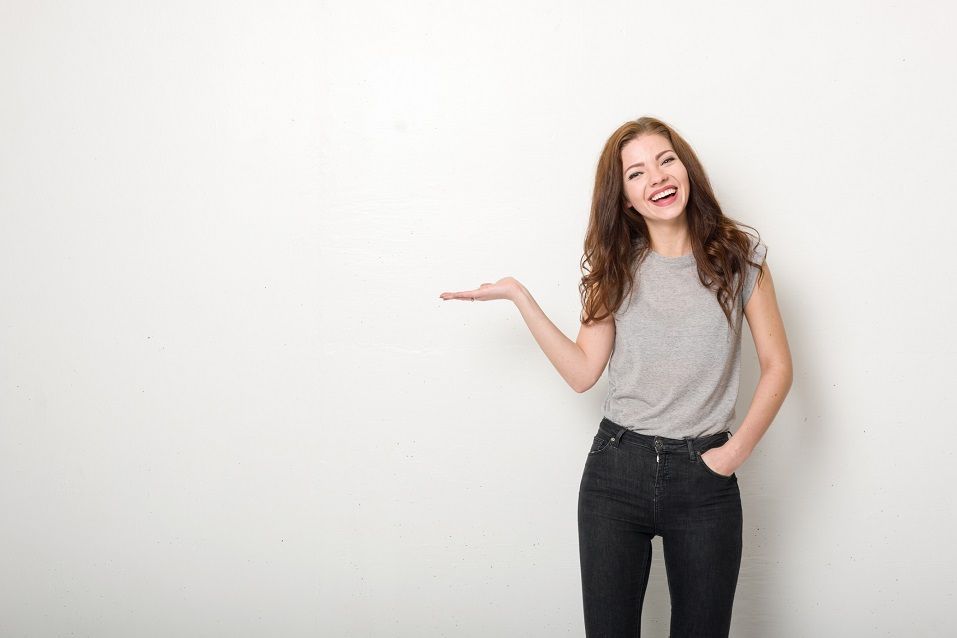 woman in casual clothes, smiling