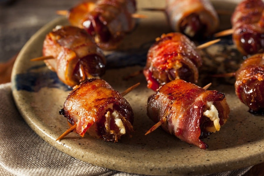 Bacon Wrapped Dates with Goat Cheese