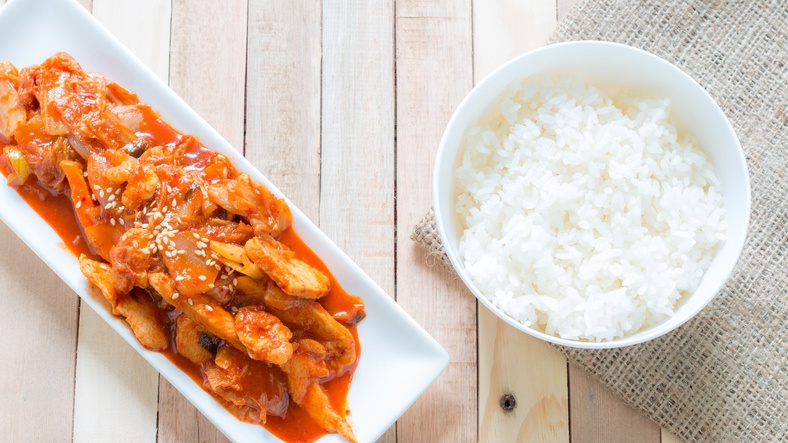 pork with kimchi and rice