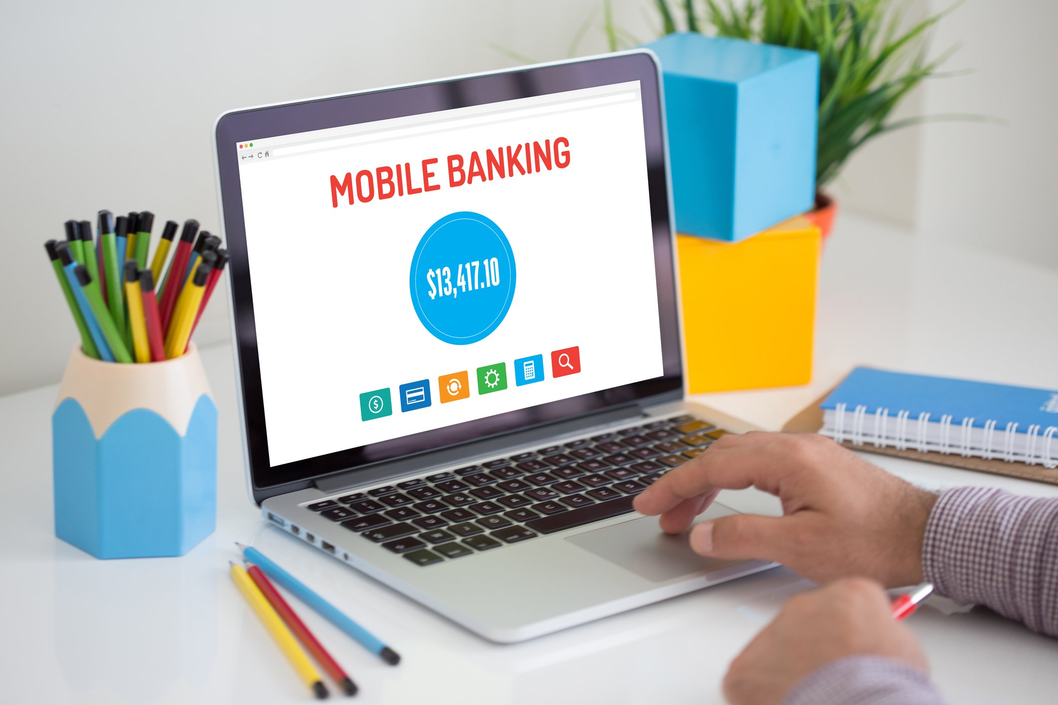 Laptop with mobile banking application