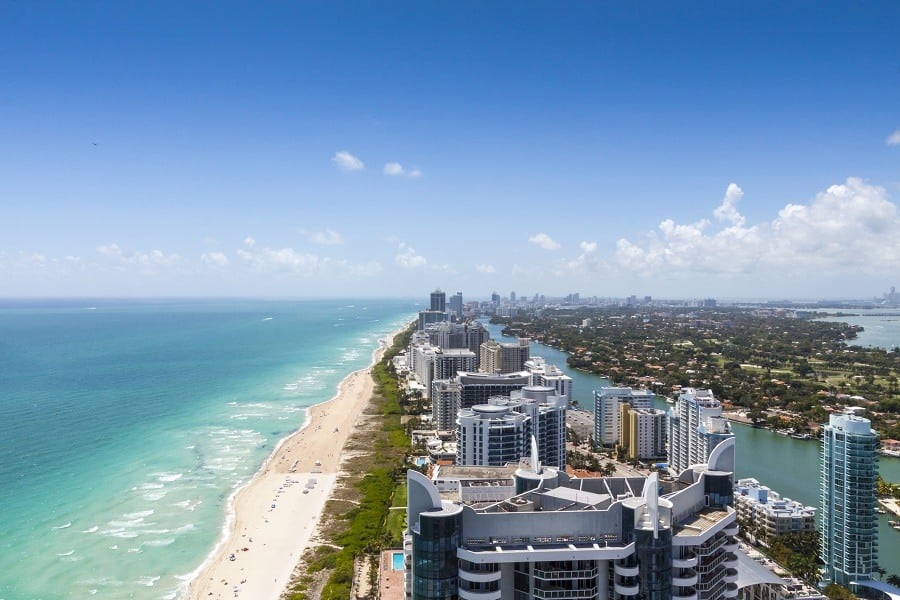Miami facing south from Collins and 63rd with South Beach