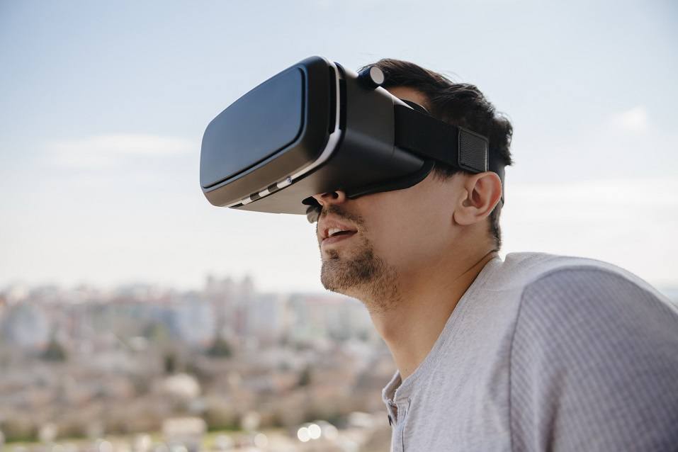 man using a virtual reality headset