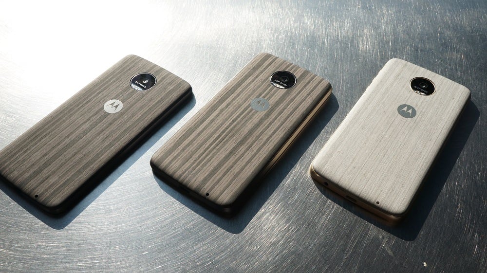 3 Moto Z smartphones with style mods on the back