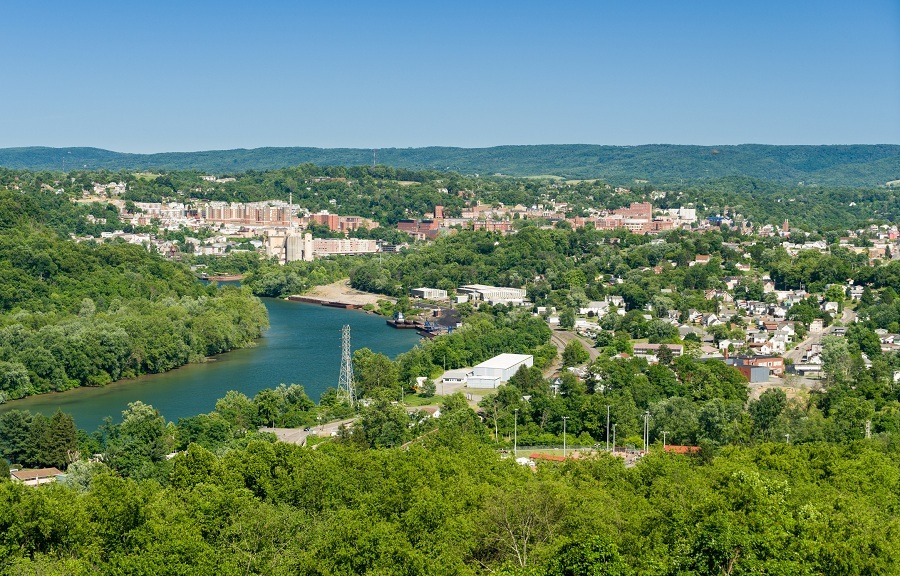 downtown area of Morgantown WV and campus of West Virginia University