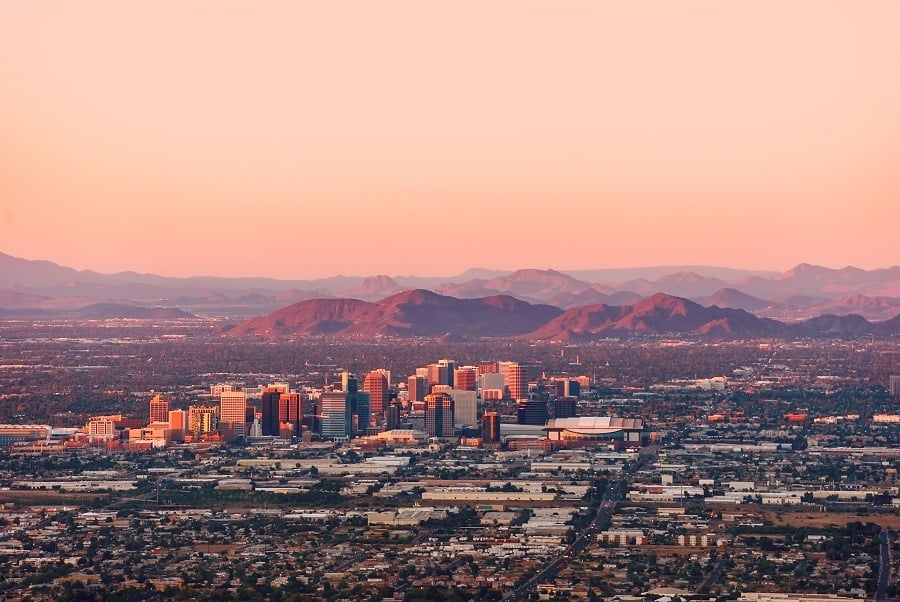 Phoenix Arizona with its downtown lit