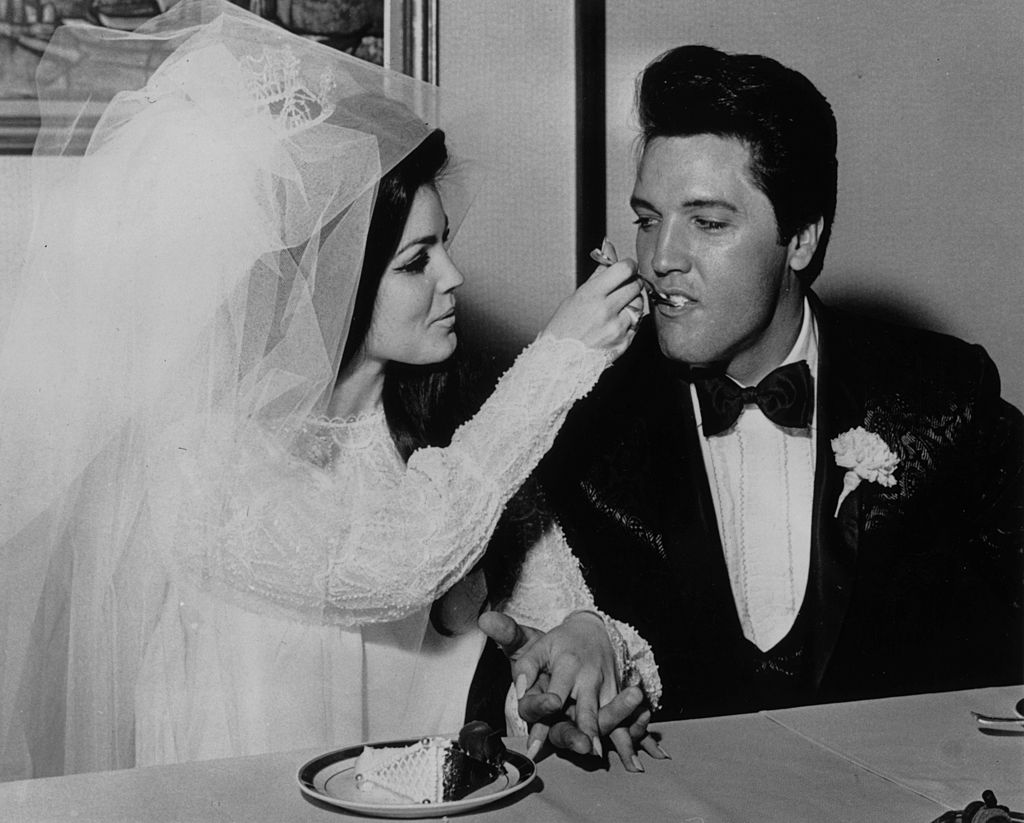 Elvis Presley and his bride Priscilla Beaulieu at the Aladdin Hotel, Las Vegas