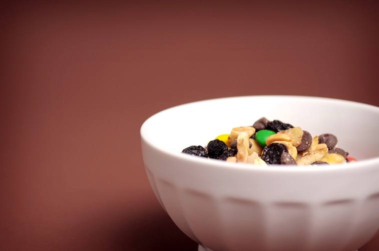 sweet and nuts trail mix in a bowl