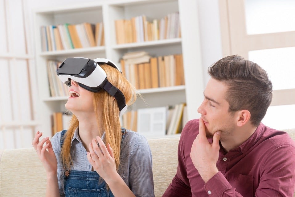 woman using virtual reality headset
