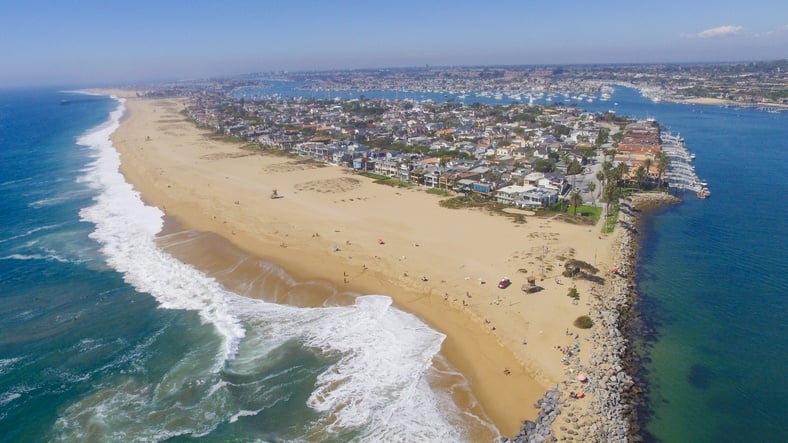 view of the 'wedge' in Newport Beach, Southern California