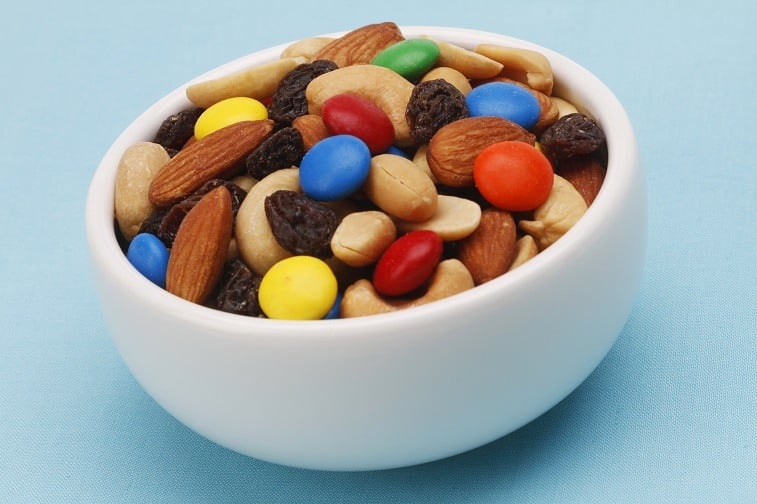 Trail mix in a white bowl