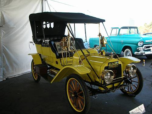 A yellow Winton Flyer, the only vehicle of its kind ever built.